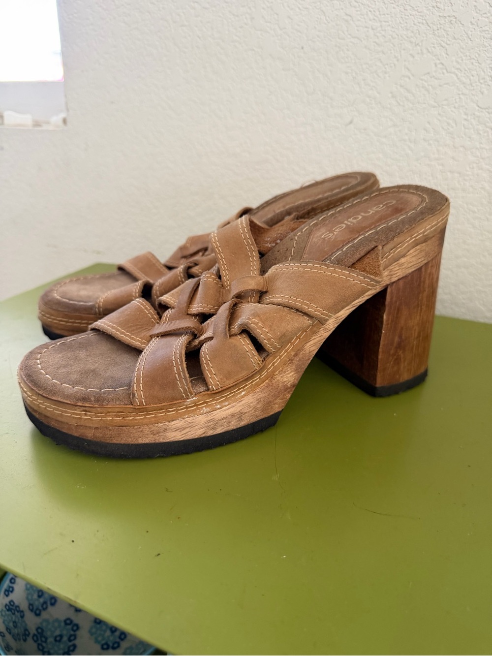 Y2K Boho Platform Candies Sandals with Woven Leather and Wood Block Chunky Heel